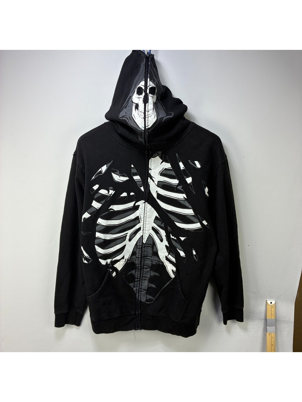 Vintage Skeleton Skull Halloween Full Zip Hoodie XL Costume